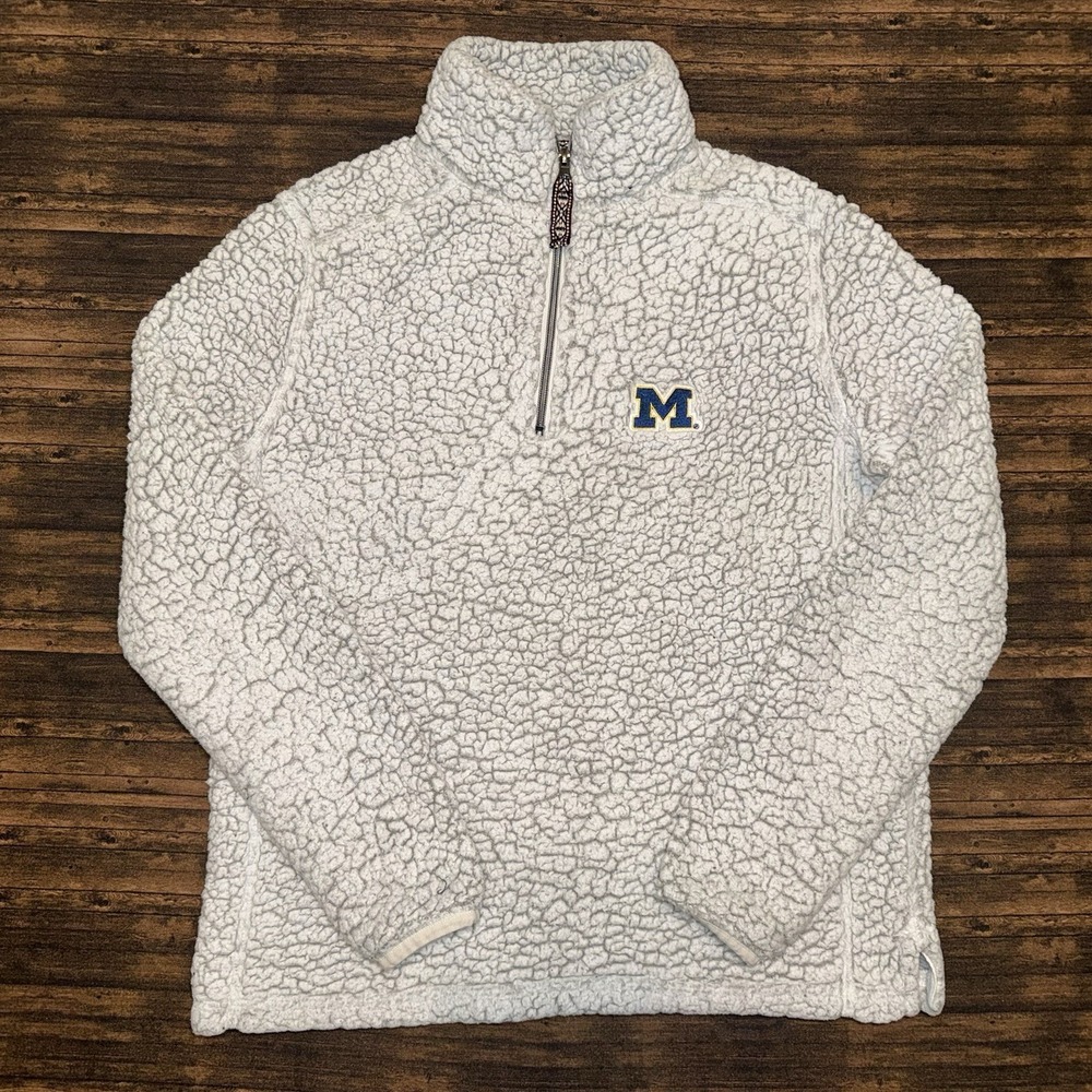 Summit Sportswear Quarter Zip Sherpa Michigan Wolverines XS Gray Fleece